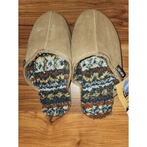 Muk Luk Slippers Mens Size 10 Brown Suede Slip On Slip Resistant Outsole Sole